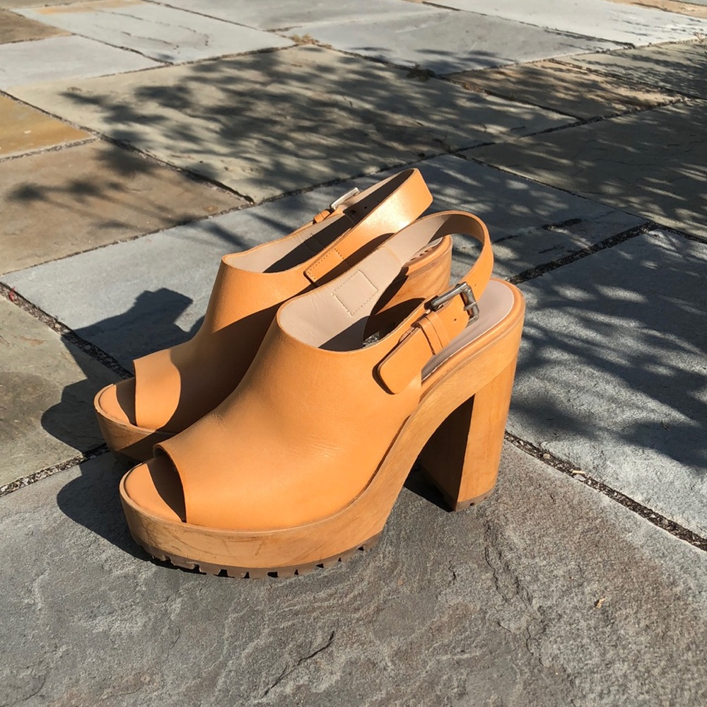 Zara Tan Platform Slingback Clog Heels
